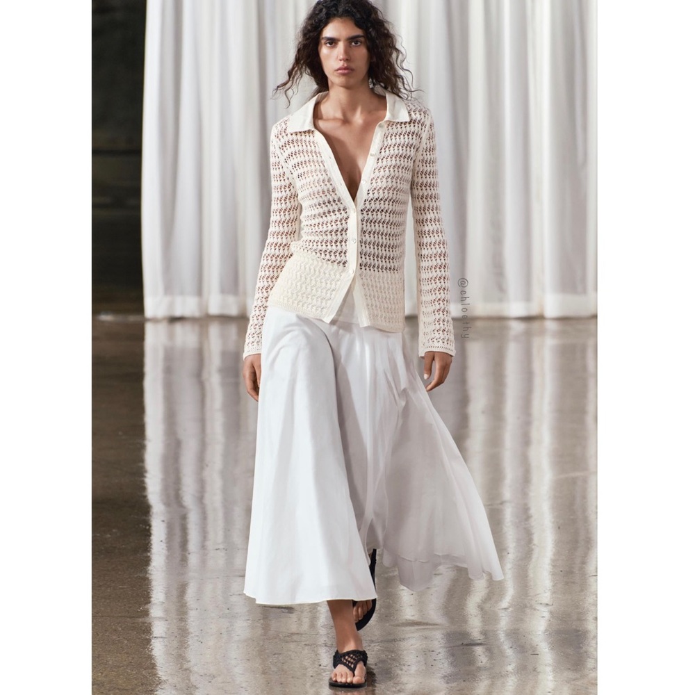 Zara POINTELLE KNIT POLO CARDIGAN - Picture 4 of 9